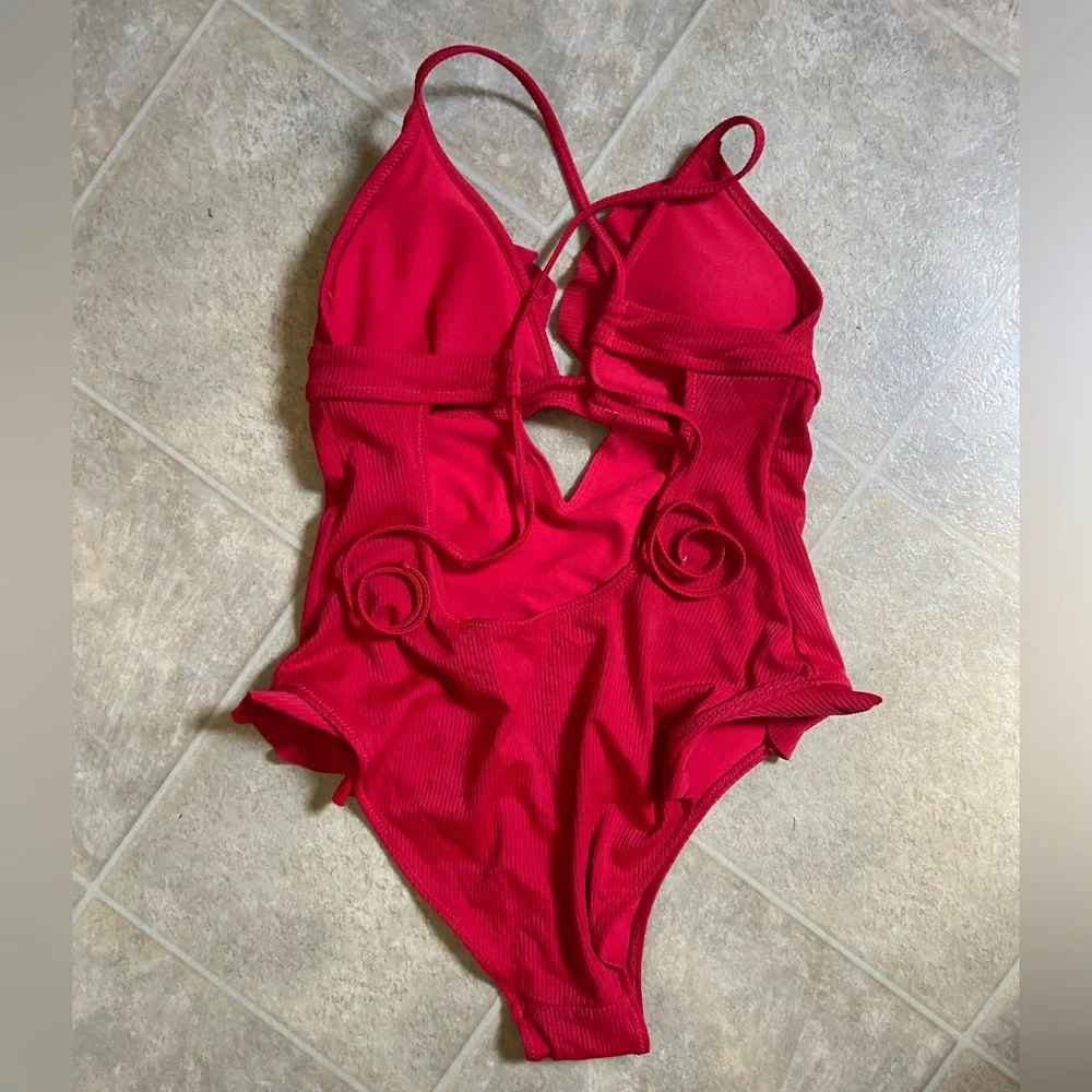 Red Ruffle One Piece - Picture 2 of 4